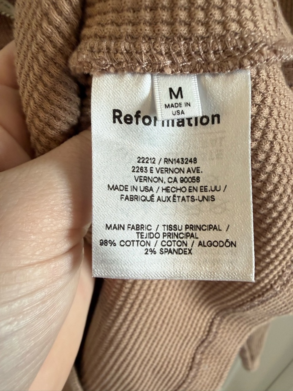 Reformation Waffle Knit Half Zip Top | Tan Cropped Pullover | Long Sleeve | M - Picture 4 of 5